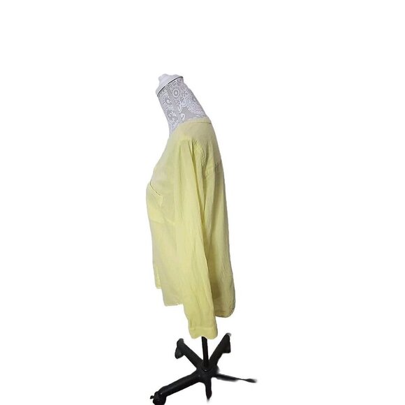 Talbots Top Yellow Gauzy Button Up Roll Tab Sleeves Lightweight Women's Medium - Picture 6 of 9